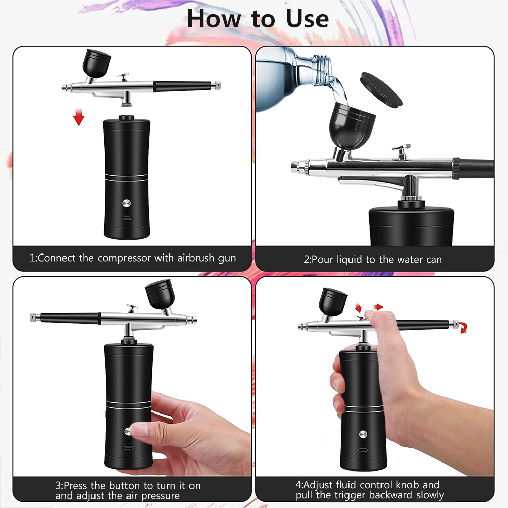 Airbrush Kit With Mini Compressor - Rechargeable Mini Airbrush Kit with Built-In