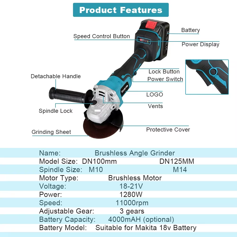 125/100mm  Angle Grinder Brush - огляд і ціна Brushless Angle Grinder Battery Powered