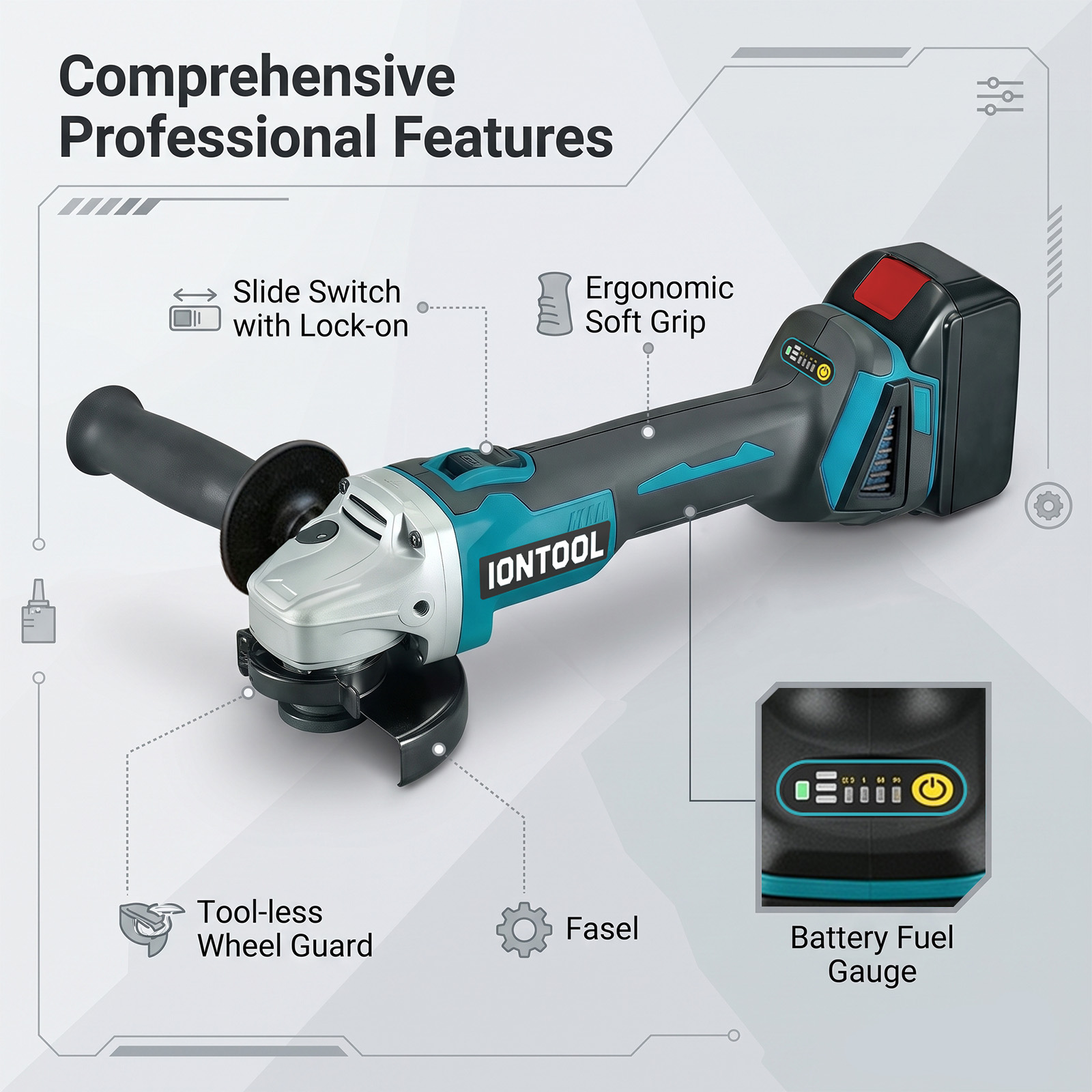 IONTOOL 18V Brushless Angle Gr - огляд і ціна Brushless Angle Grinder Battery Powered